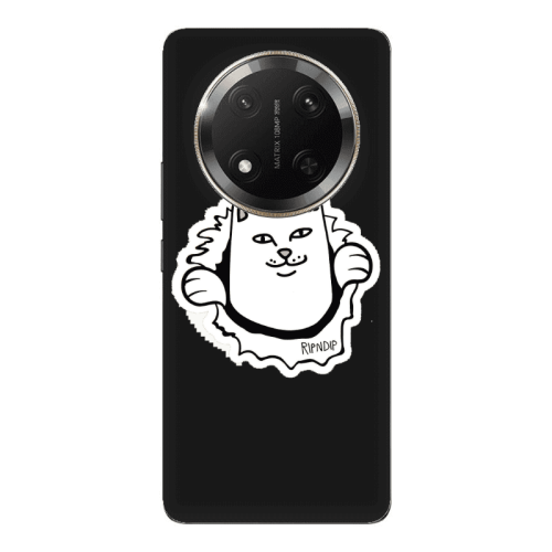 Honor Magic 7 Lite White cat Black Colored Silicone TPU Θήκη