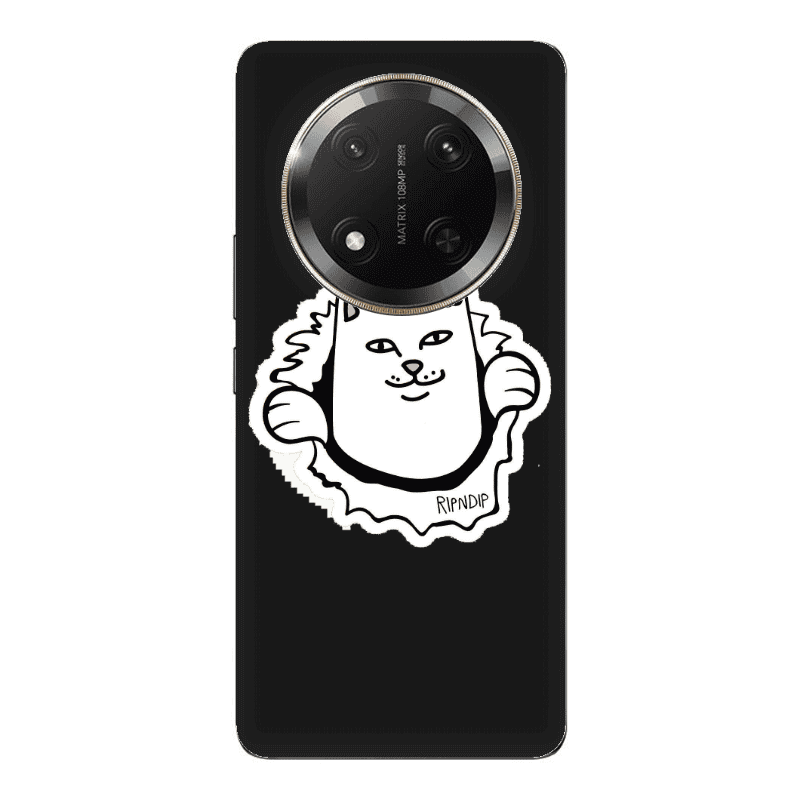 Honor Magic 7 Lite White cat Black Colored Silicone TPU Θήκη