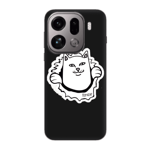 Oppo Find X9 Pro White cat Black Colored Silicone TPU Θήκη