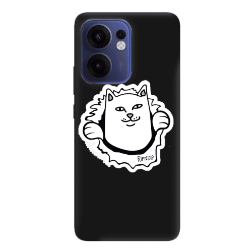 Oppo Reno 13 F White cat Black Colored Silicone TPU Θήκη
