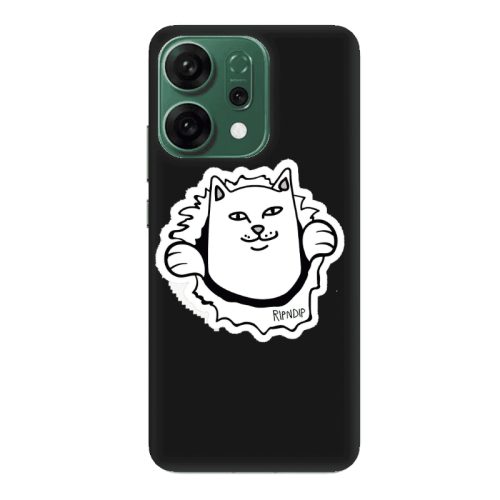 Oppo RENO 14 White cat Black Colored Silicone TPU Θήκη