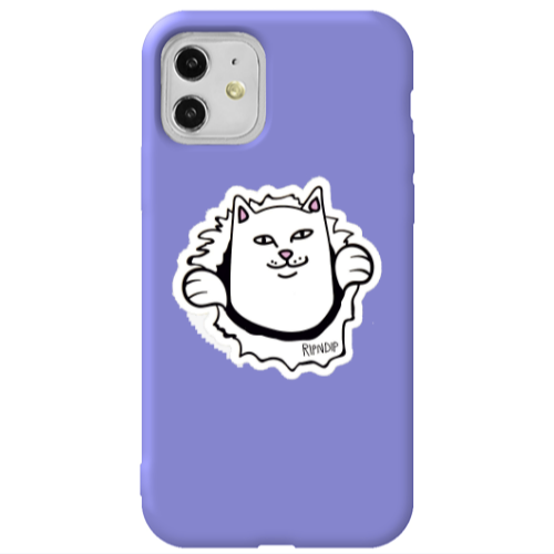 Apple iPhone 11  White cat Purple Colored Silicone TPU Θήκη