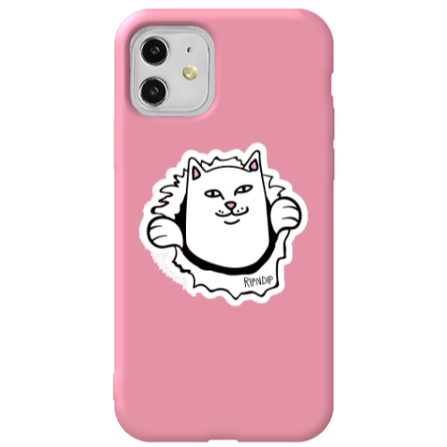 Apple iPhone 11  White cat Pink Colored Silicone TPU Θήκη