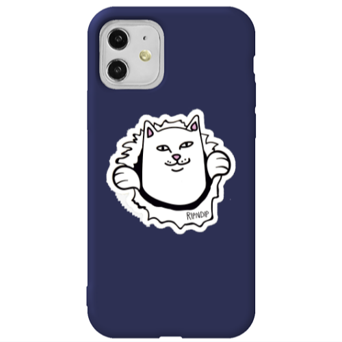 Apple iPhone 11  White cat Dark blue Colored Silicone TPU Θήκη