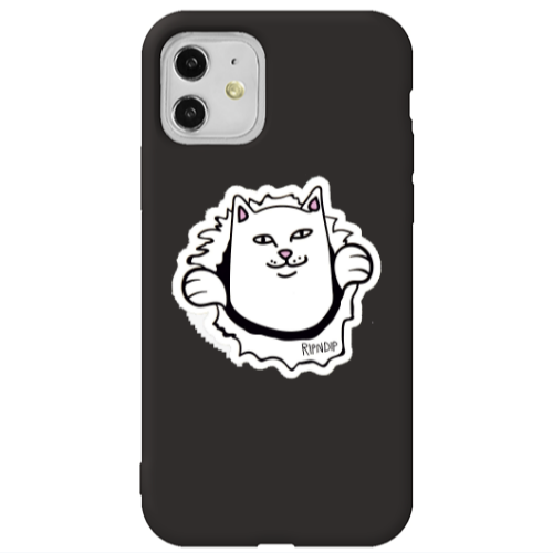 Apple iPhone 11  White cat Black Colored Silicone TPU Θήκη