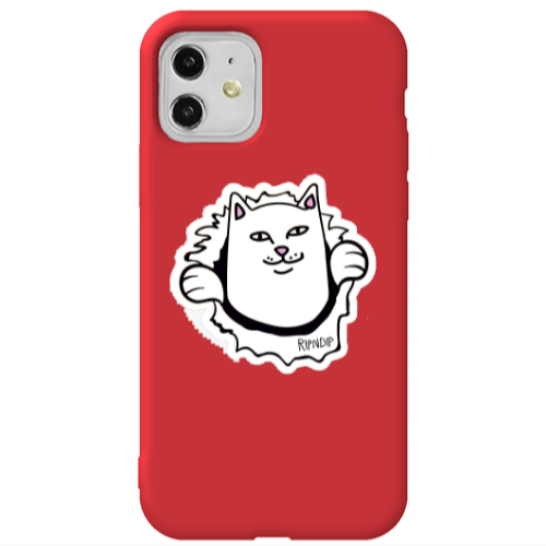 Apple iPhone 11  White cat Red Colored Silicone TPU Θήκη