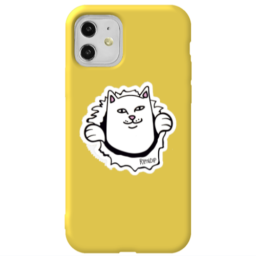 Apple iPhone 11  White cat Yellow Colored Silicone TPU Θήκη