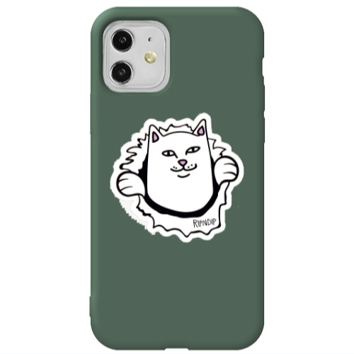 Apple iPhone 11  White cat Dark Green Colored Silicone TPU Θήκη