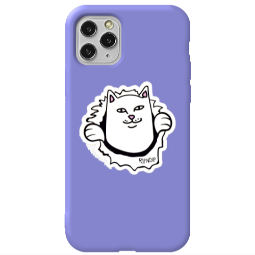 Apple iPhone 11 Pro White cat Purple Colored Silicone TPU Θήκη