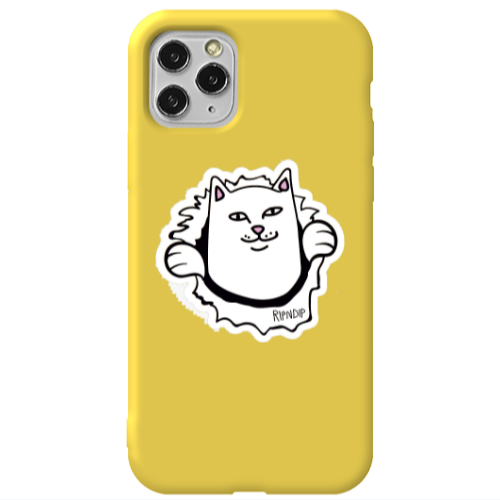 Apple iPhone 11 Pro White cat Yellow Colored Silicone TPU Θήκη