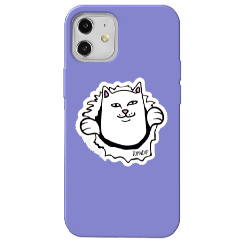 Apple iPhone 12 White cat Purple Colored Silicone TPU Θήκη