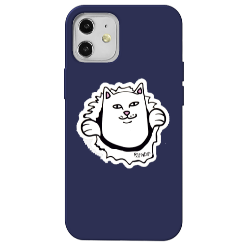 Apple iPhone 12 White cat Dark blue Colored Silicone TPU Θήκη