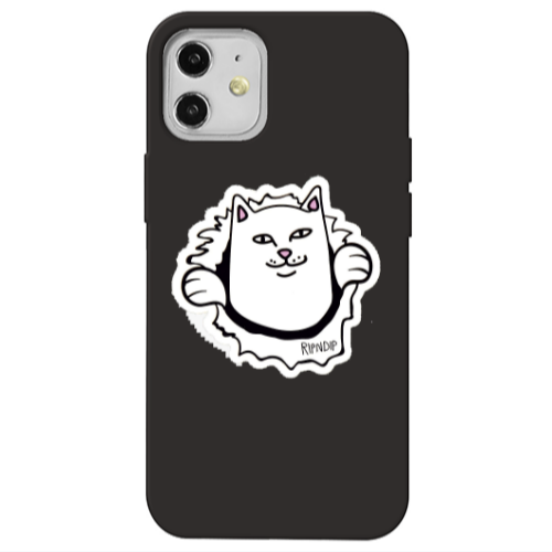 Apple iPhone 12 White cat Black Colored Silicone TPU Θήκη