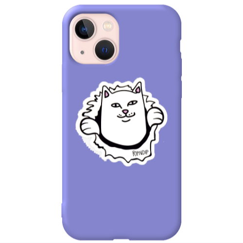 Apple iPhone 13 White cat Purple Colored Silicone TPU Θήκη