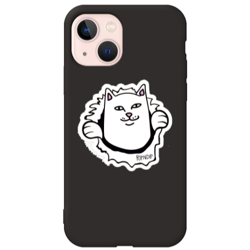 Apple iPhone 13 White cat Black Colored Silicone TPU Θήκη