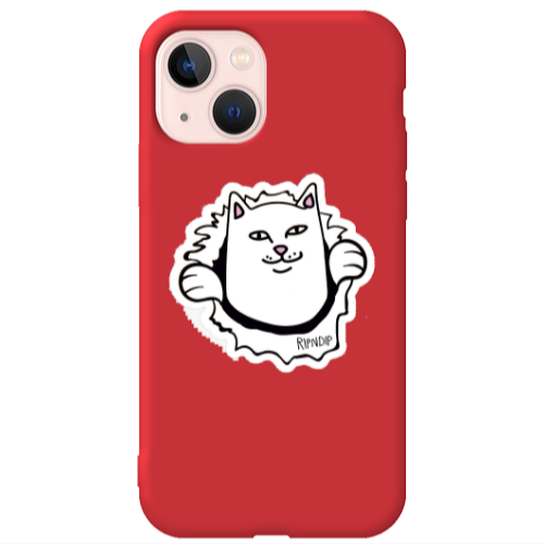 Apple iPhone 13 White cat Red Colored Silicone TPU Θήκη