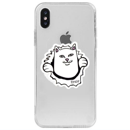 Apple iPhone X White cat Transparent Silicone TPU Θήκη