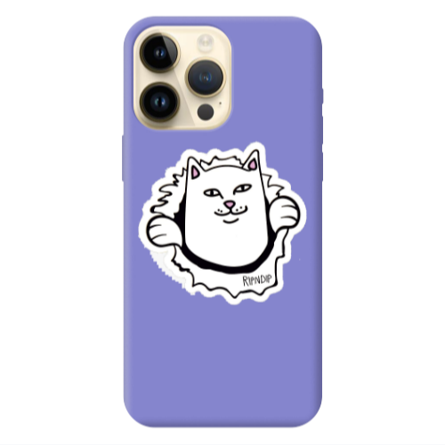 Apple iPhone 13 Pro Max White cat Purple Colored Silicone TPU Θήκη