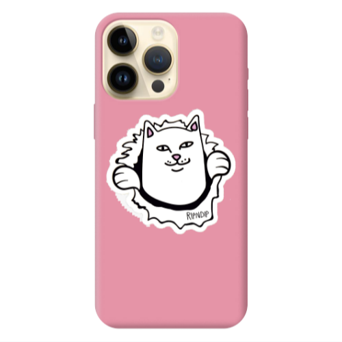 Apple iPhone 13 Pro Max White cat Pink Colored Silicone TPU Θήκη
