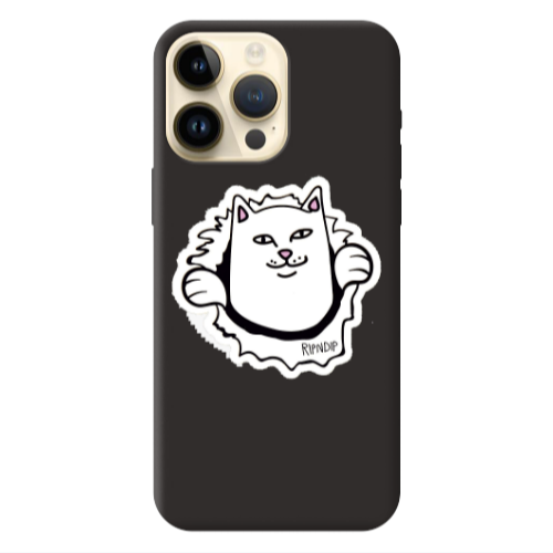 Apple iPhone 13 Pro Max White cat Black Colored Silicone TPU Θήκη