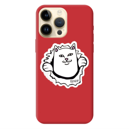 Apple iPhone 13 Pro Max White cat Red Colored Silicone TPU Θήκη