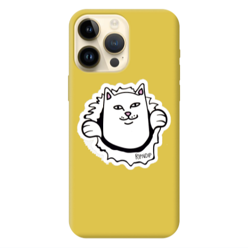 Apple iPhone 13 Pro Max White cat Yellow Colored Silicone TPU Θήκη