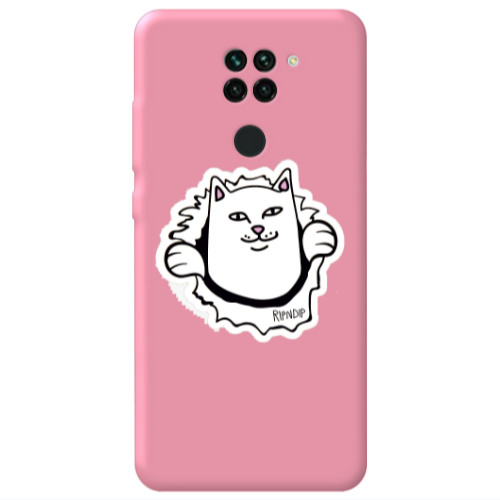 Xiaomi Redmi Note 9 White cat Pink Colored Silicone TPU Θήκη