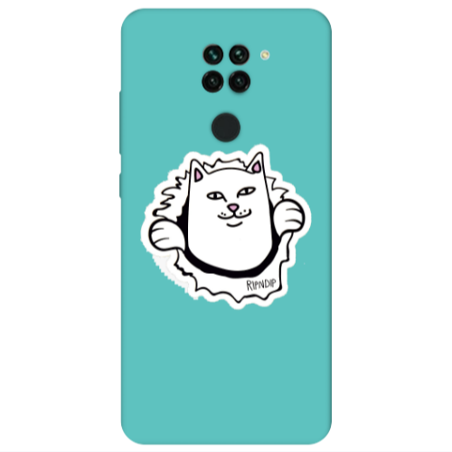 Xiaomi Redmi Note 9 White cat Turquoise Colored Silicone TPU Θήκη