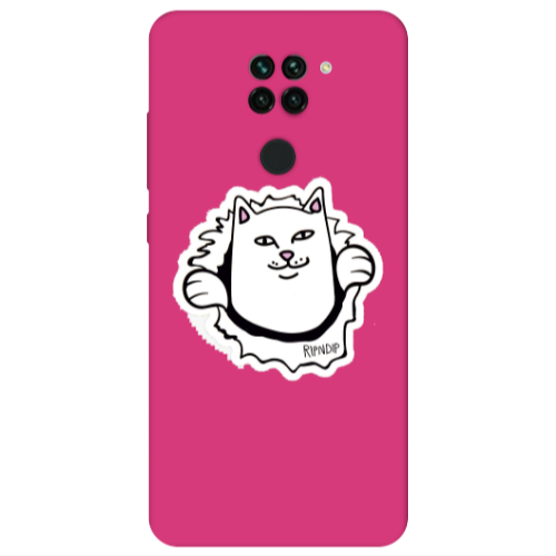Xiaomi Redmi Note 9 White cat Fuchsia Colored Silicone TPU Θήκη