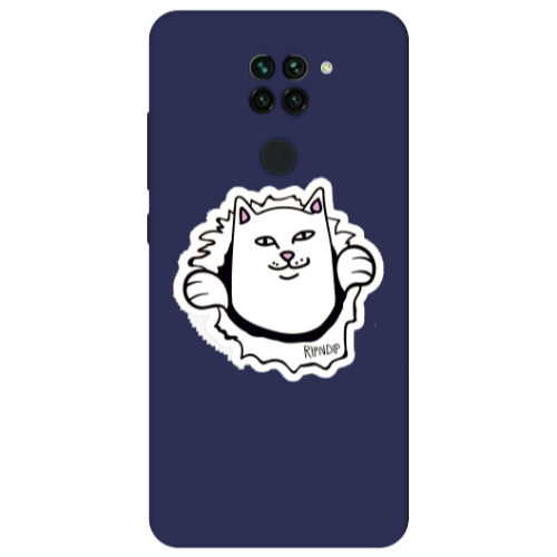 Xiaomi Redmi Note 9 White cat Dark blue Colored Silicone TPU Θήκη