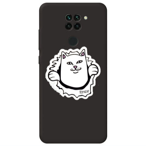 Xiaomi Redmi Note 9 White cat Black Colored Silicone TPU Θήκη