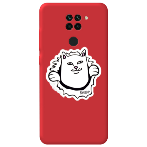 Xiaomi Redmi Note 9 White cat Red Colored Silicone TPU Θήκη