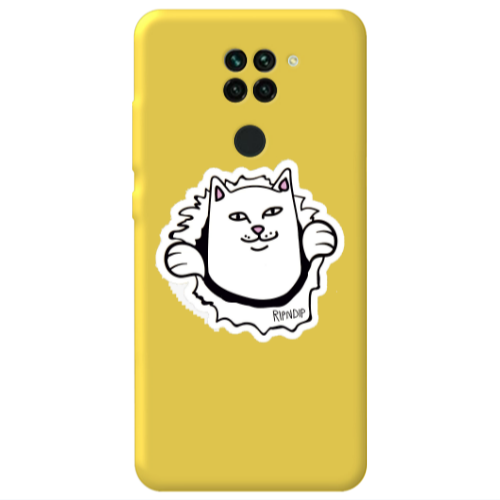 Xiaomi Redmi Note 9 White cat Yellow Colored Silicone TPU Θήκη
