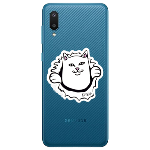 Samsung A02 White cat Transparent Silicone TPU Θήκη