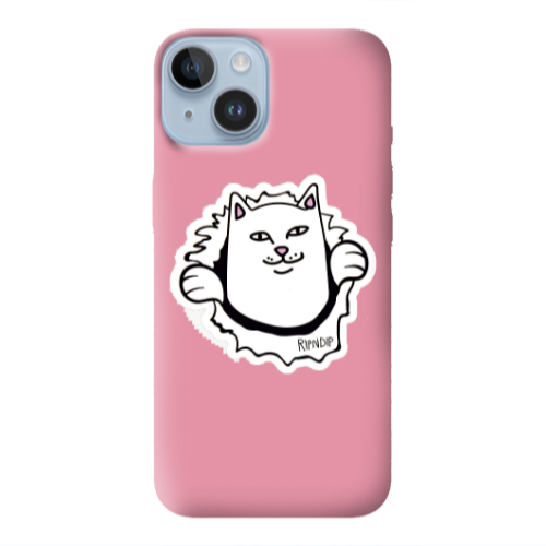 Apple iPhone 14  White cat Pink Colored Silicone TPU Θήκη