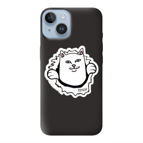 Apple iPhone 14  White cat Black Colored Silicone TPU Θήκη
