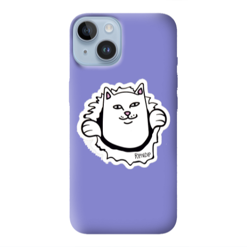 Apple iPhone 14 Plus White cat Purple Colored Silicone TPU Θήκη