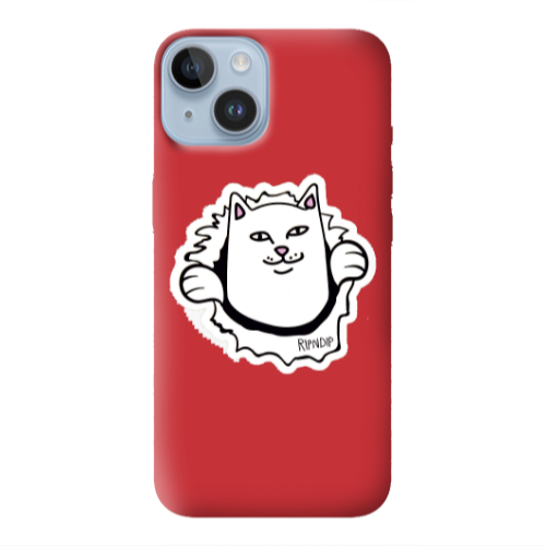 Apple iPhone 14 Plus White cat Red Colored Silicone TPU Θήκη