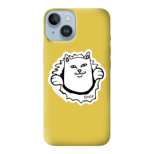 Apple iPhone 14 Plus White cat Yellow Colored Silicone TPU Θήκη