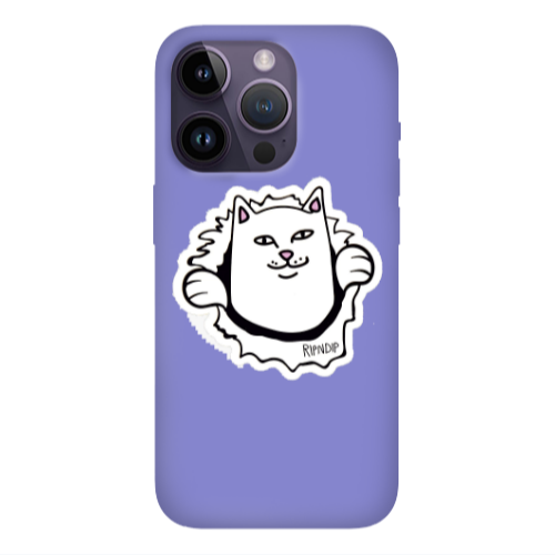 Apple iPhone 14 Pro  White cat Purple Colored Silicone TPU Θήκη
