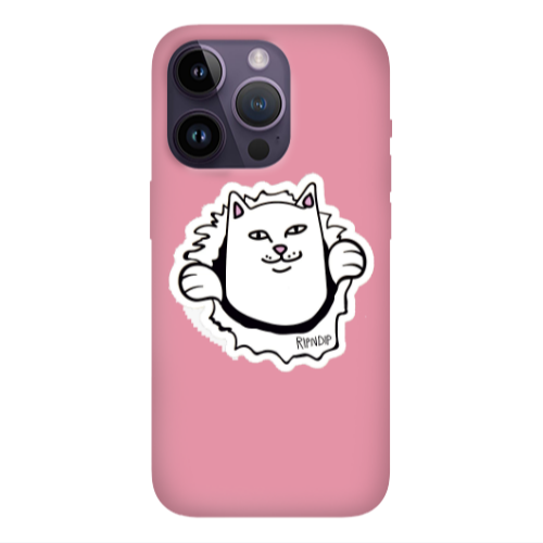 Apple iPhone 14 Pro  White cat Pink Colored Silicone TPU Θήκη