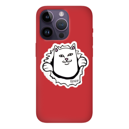 Apple iPhone 14 Pro  White cat Red Colored Silicone TPU Θήκη