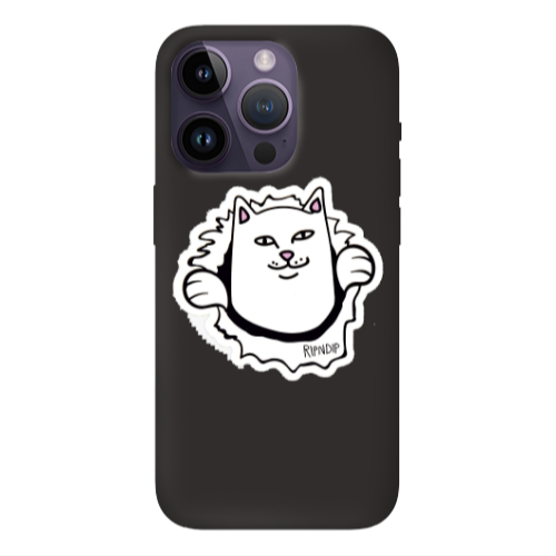Apple iPhone 14 Pro Max White cat Black Colored Silicone TPU Θήκη