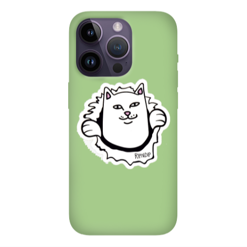 Apple iPhone 14 Pro Max White cat Light Green Colored Silicone TPU Θήκη
