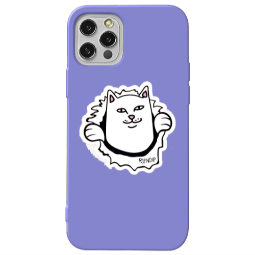 Apple iPhone 13 Pro White cat Purple Colored Silicone TPU Θήκη