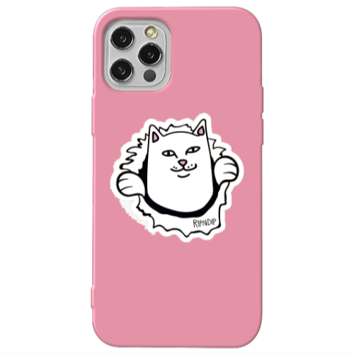 Apple iPhone 13 Pro White cat Pink Colored Silicone TPU Θήκη