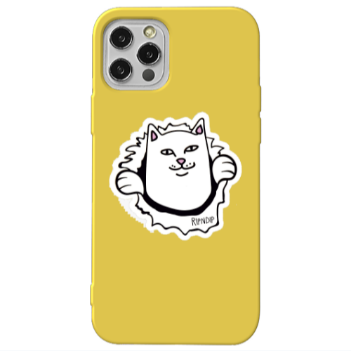 Apple iPhone 13 Pro White cat Yellow Colored Silicone TPU Θήκη