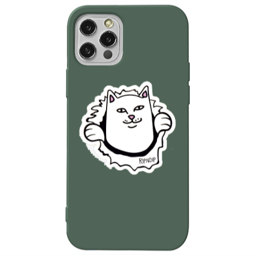 Apple iPhone 13 Pro White cat Dark Green Colored Silicone TPU Θήκη
