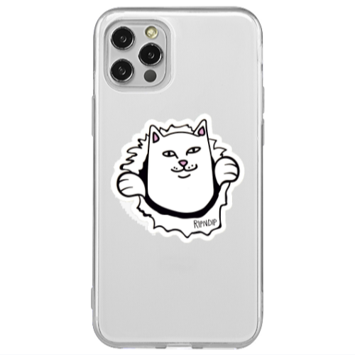 Apple iPhone 12 Pro White cat Transparent Silicone TPU Θήκη