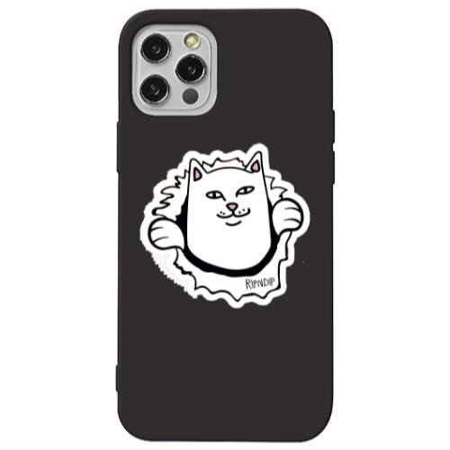 Apple iPhone 12 Pro White cat Black Colored Silicone TPU Θήκη